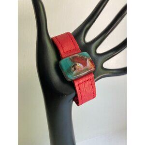 Cristalida Bracelet Leather Fused Glass Art Glass Turquoise Blue Green Boho Chic